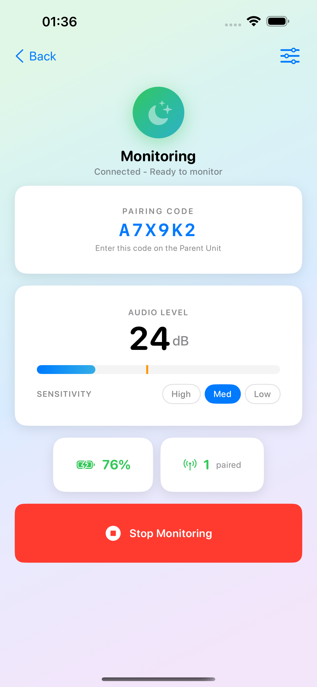 Live monitoring screen
