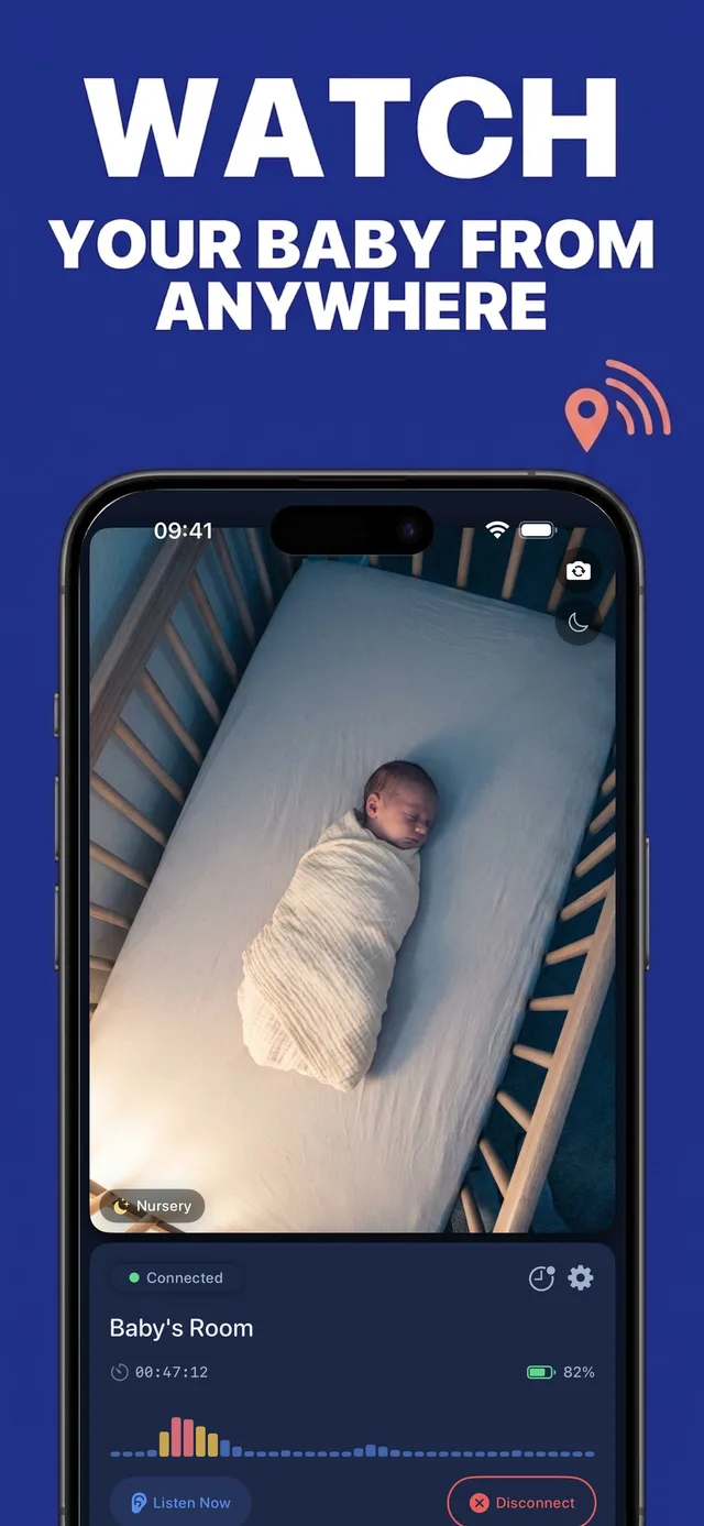 Application MonitorUltra affichant la surveillance vidéo en direct de bébé